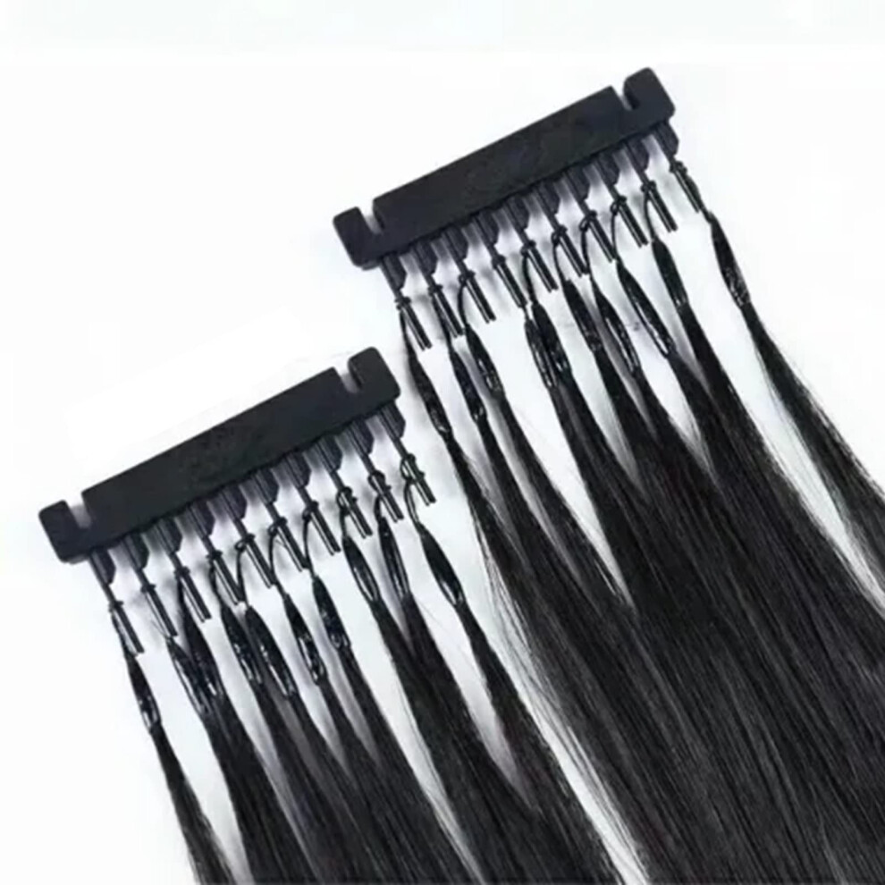 Unisex Black 26 Inch Natural Virgin Human Hair Extensions Invisible Notrace 6D Design, Smooth Straight 20 Rows