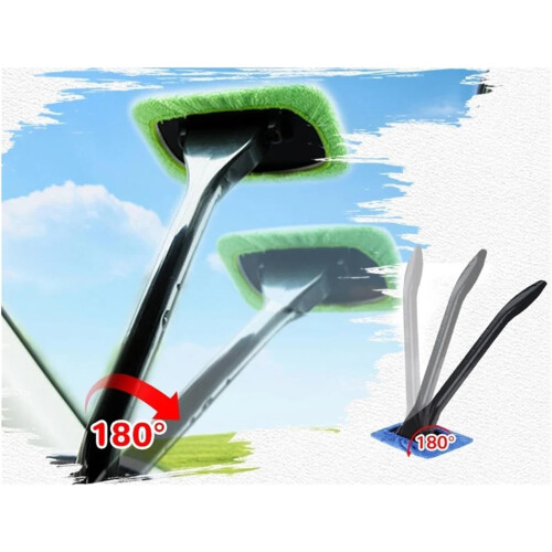 Car Windshield Cleaning Kit with Long Handle Microfiber Brush for Interior Detailing (Green) 2