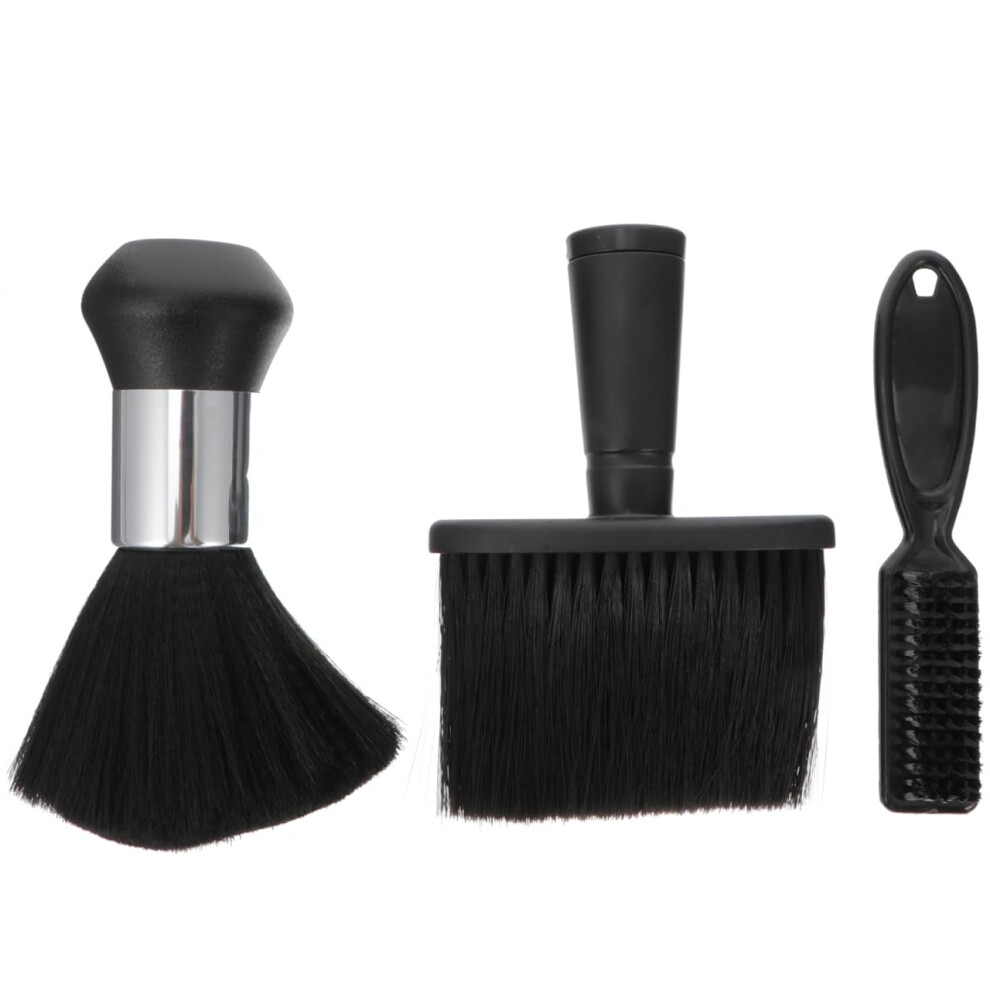 Professional Barber Neck Duster Hair Cutting Brush Set, 3pcs Soft Bristle Ergonomic Handle, Black