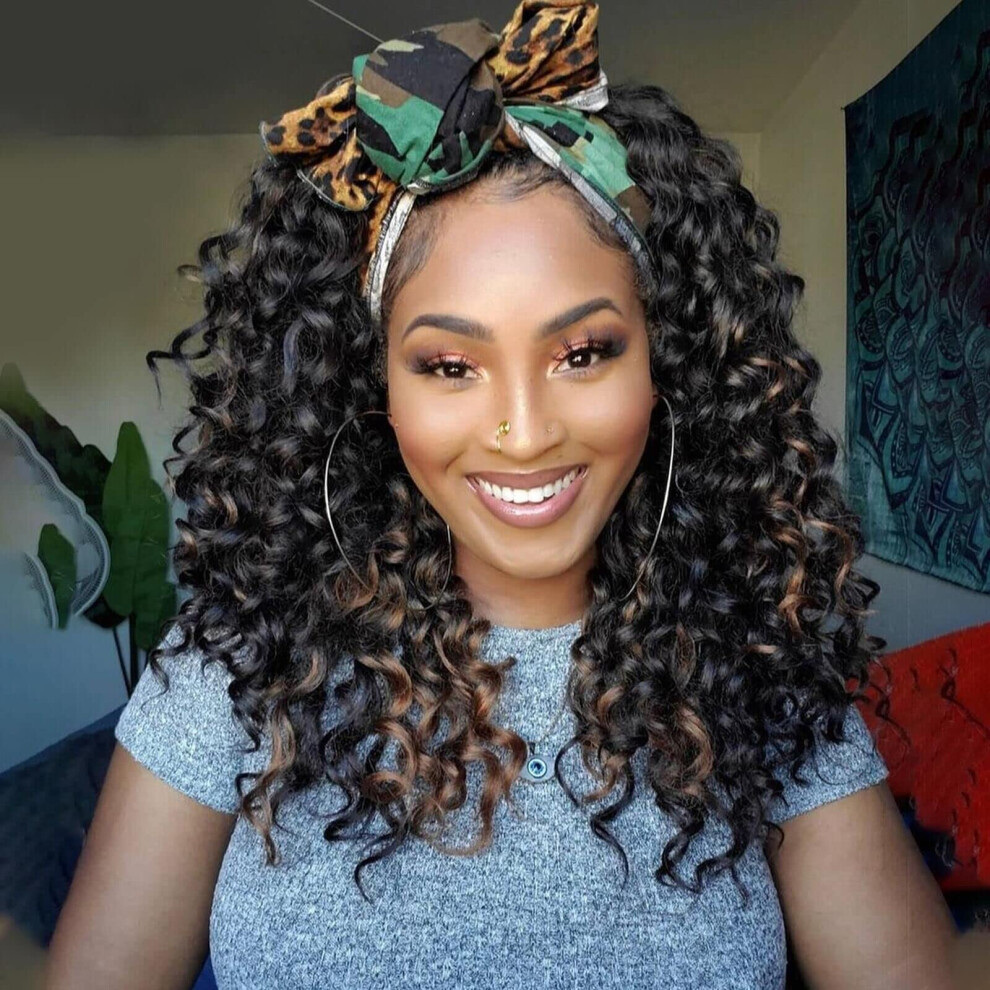 Unisex Brown 8 Inch Ombre Crochet Hair, Short Curly Ocean Wave Crochet Braids Synthetic Extensions