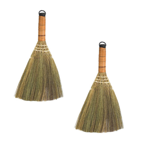 2 Pack Handmade Straw Broom Set for Home Dusting and Floor Sweeping Small Cleaning Tools