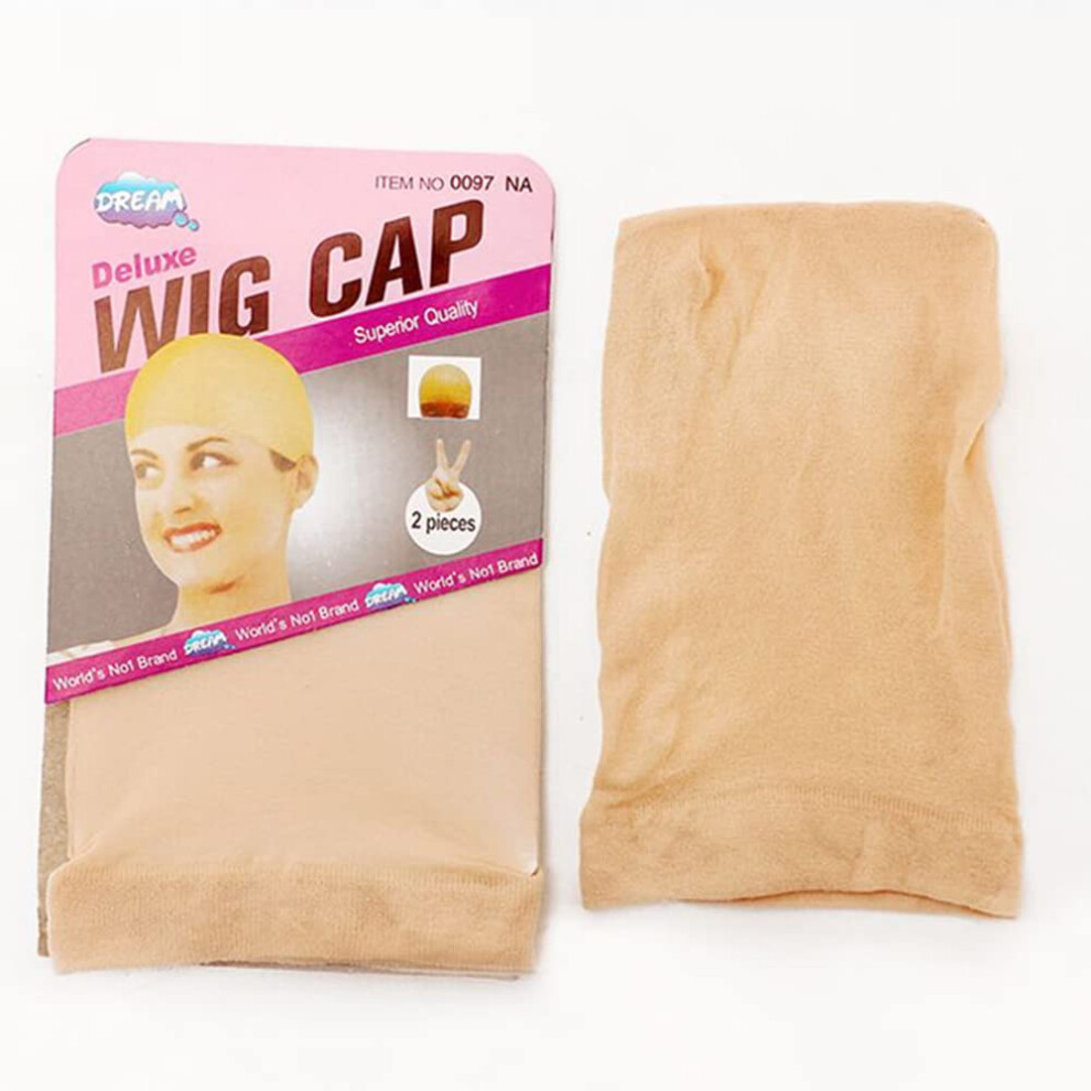 Unisex Cream Beige Nylon Wig Caps For Lace Front Wigs, Breathable Stocking Caps With Secure Elastic Band, 6 Pack