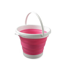 Collapsible Silicone Mop Bucket with Handle for Cleaning, Camping, Fishing, Outdoor Use (Pink)