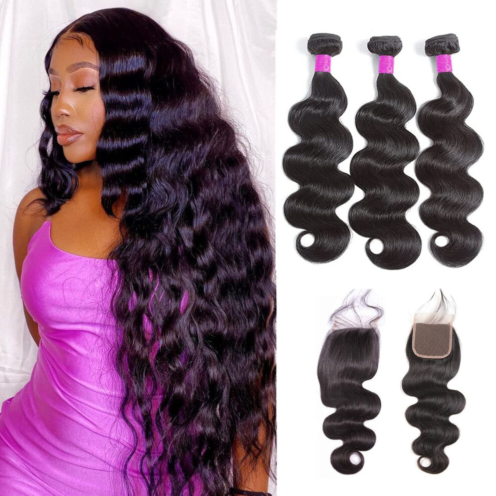 Unisex 10 Inch Body Wave Bundles With 4X4 Lace Closure 9A Brazilian Virgin Human Hair Extensions