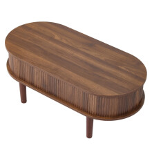 Wooden Oval Lift-Top Coffee Table with Hidden Compartment