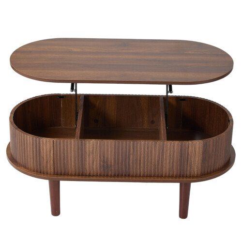 Living And Home Wooden Oval Lift-Top Coffee Table with Hidden Compartment 2