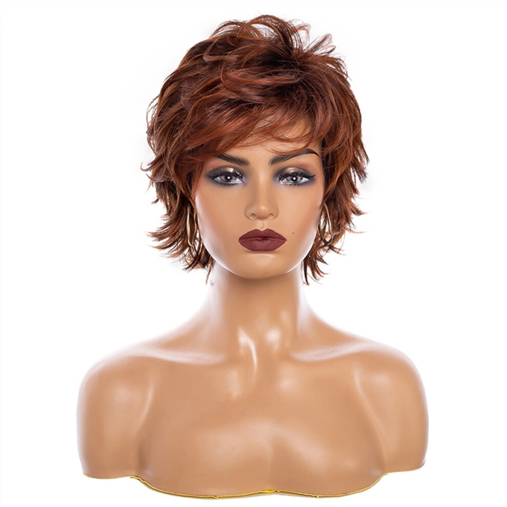 Unisex Dark Short Synthetic Wig With Bangs Root Ombre Density Natural Hairline For Women