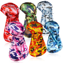 6 Pcs Silky Durag Pack for 360 Waves, Long Tail Secure Fit, MultiColor Camo Style for Men and Women