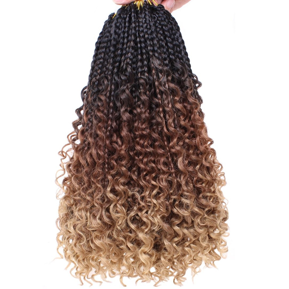 14 Inch Goddess Box Braids Crochet Hair, Bohemian Boho Box Braids with Curly Ends, 8 Packs