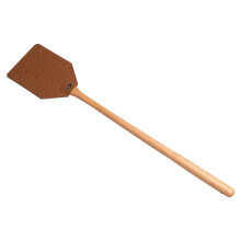 Stainless Steel Fly Swatter with Faux Leather and Wooden Handle for Indoor Outdoor Use Brown