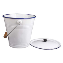 Enamel Milk Bucket with Wooden Handle, 7L Water Pail for Outdoor, Garden and Bridal Shower