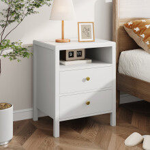 Set of 2 Bedside Tables with Charging Station & Drawers, White