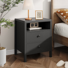Set of 2 Bedside Tables with Charging Station & Drawers, Black