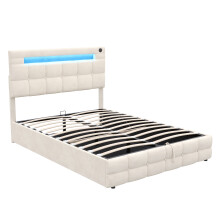 4ft6 Double Upholstered Bed Frame with Hydraulic Storage