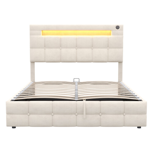 4ft6 Double Upholstered Bed Frame with Hydraulic Storage 1