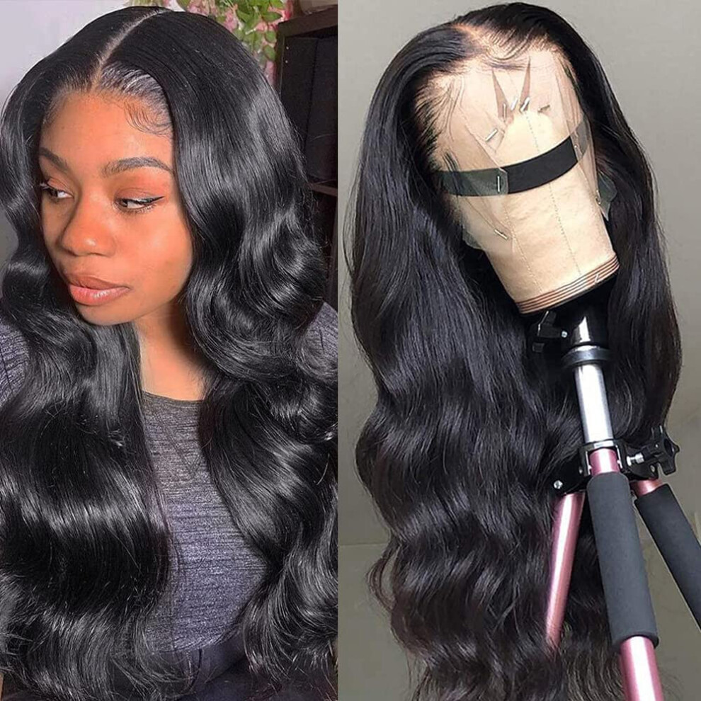 Unisex 13X4 Hd Transparent Lace Front Wig Body Wave Brazilian Virgin Human Hair Glueless Preplucked Bleached Knots 20 Inch