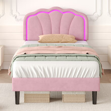 3ft Single Upholstered Bed with LED Adjustable Shell Shape Headboard