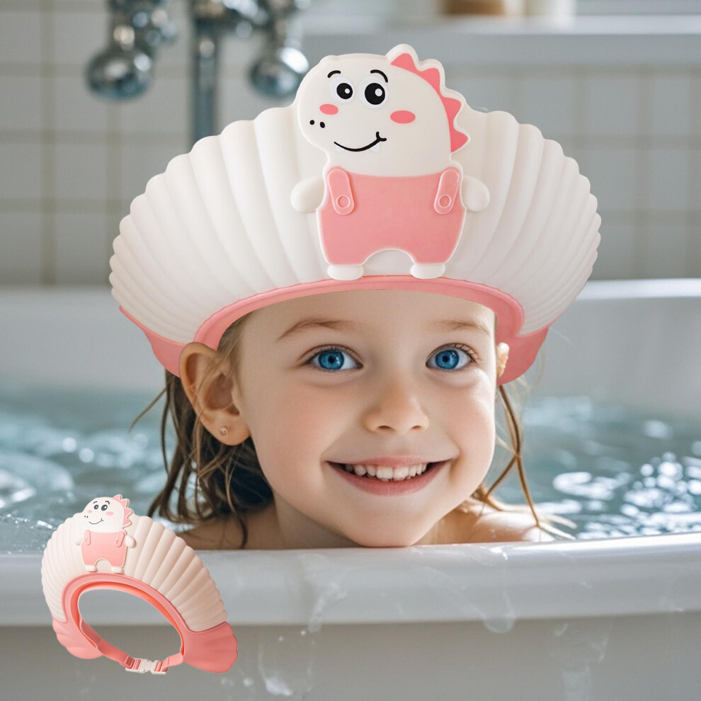 Baby Shower Cap For Kids With Dinosaur Design, Adjustable Bath Visor For Eye And Ear Protection (Pink) Pink