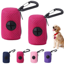 2 Pack Dog Poop Bag Dispenser with Zipper and Carabiner, Mesh Waste Bag Holder for Walking Hiking Camping
