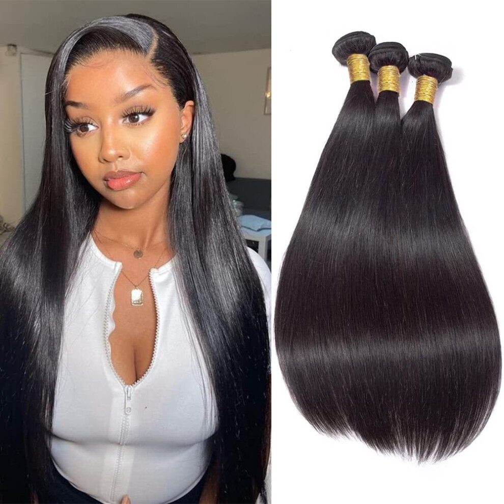 Brazilian Virgin Hair Bundles 20 Inch Grade 12A Straight Human Hair Weave Extensions