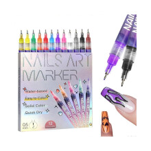 Fine Tips 3D Nail Art Pens, 12 Colors 0.5MM Nail Polish Pens Nail Point Graffiti Dotting Pen Drawing Painting Liner Brush for Home Salon Quickly DIY N