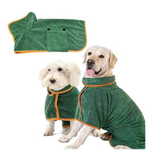 Microfibre Dog Drying Coat with Adjustable Collar Fast Absorbent Bath Towel Robe XLarge Green