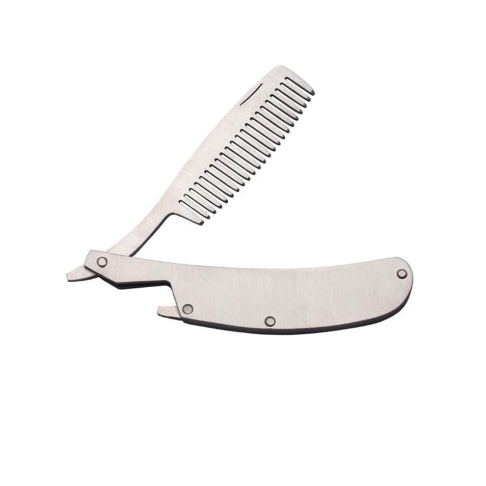 Stainless Steel Foldable Hair Comb with Wide Rounded Teeth for Beard Care and Thick Hair