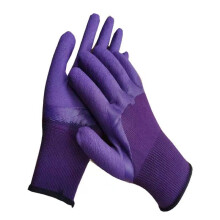 Gardening Gloves Rubber Coated Breathable Knit, 4 Pairs for Planting Weeding, Purple
