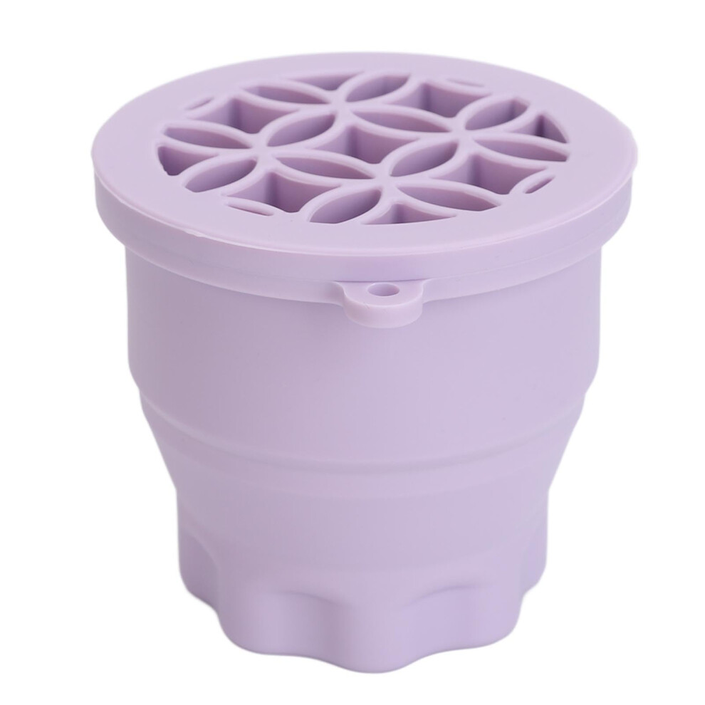 Purple Makeup Brush Cleaner Cup With Silicone Cleaning Pad And Drying Rack For Cosmetic Brushes (Purple)