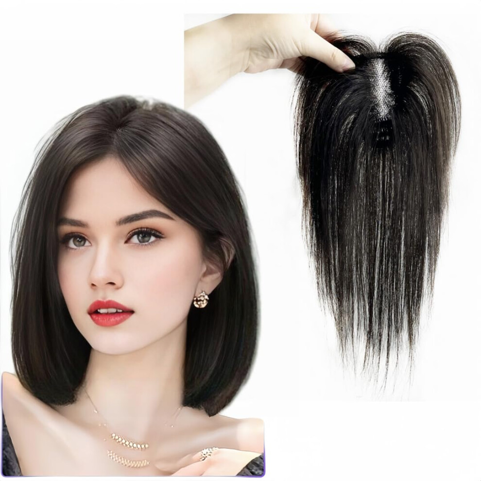 Unisex Black Brazilian Virgin Human Hair Topper For Women Lace Clip In Straight 7X9 No Bangs