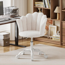 (white) Office Chair, Adjustable Height Swivel Chair, Chenille Vanity Chair, Comfy Padded Computer Desk Chair for Home Office, Study, Bedroom