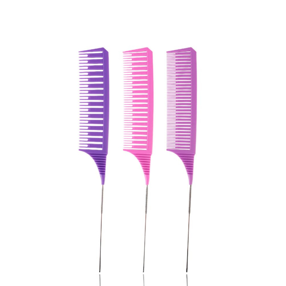Pink,Purple Hair Dye Comb Set With Rat Tail, Heat Resistant Highlighting Combs For Stylists, Purple And Pink