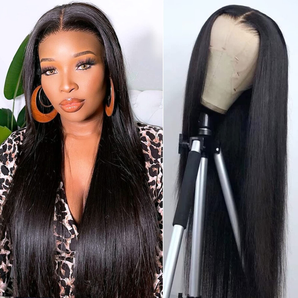 32 Inch Straight Lace Front Human Hair Wig 13x4 Transparent Preplucked 150% Density Glueless