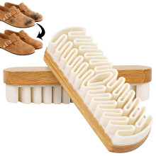 2 Pack Suede Shoe Brush and Eraser Set with Wooden Handle for Cleaning Shoes, Bags, Jackets, Sofas