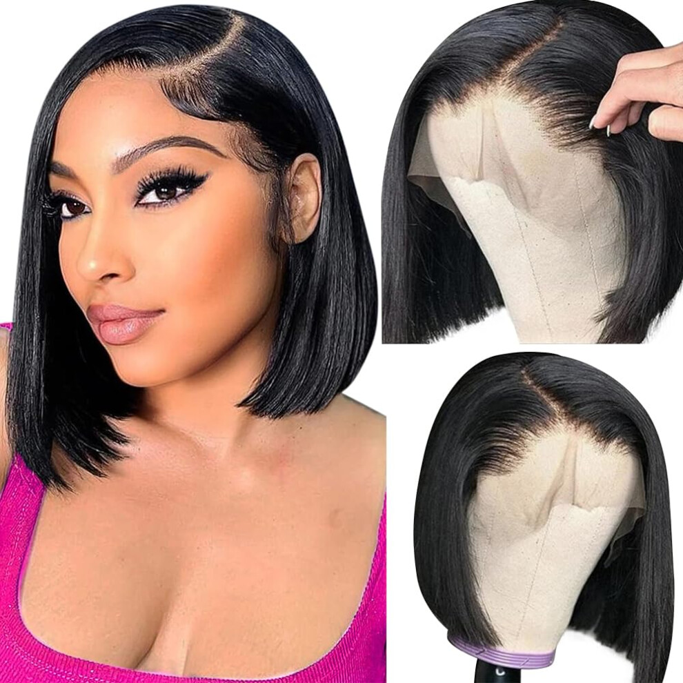 Unisex 13X4 Transparent Lace Front Bob Wig 8 Inch Brazilian Virgin Human Hair Pre Plucked With Baby Hair