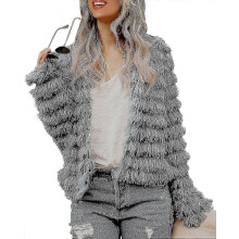 (M,Grey)Womens Fall Open Front Cardigan Faux Fur Coat Vintage Parka Shaggy Jacket Warm Coat Tops miao4_uisad