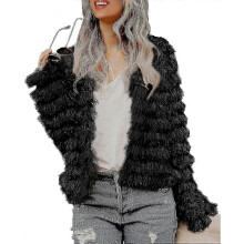 (XXL,Black)Womens Fall Open Front Cardigan Faux Fur Coat Vintage Parka Shaggy Jacket Warm Coat Tops miao4_uisad
