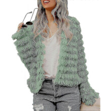 (L,Green)Womens Fall Open Front Cardigan Faux Fur Coat Vintage Parka Shaggy Jacket Warm Coat Tops miao4_uisad
