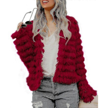 (XXL,Red)Womens Fall Open Front Cardigan Faux Fur Coat Vintage Parka Shaggy Jacket Warm Coat Tops miao4_uisad