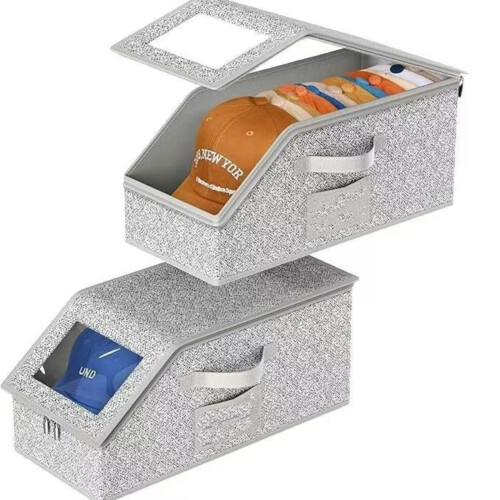 Stackable Dustproof Hat Storage Box Organizer for Multiple Baseball and Sun Hats Gray
