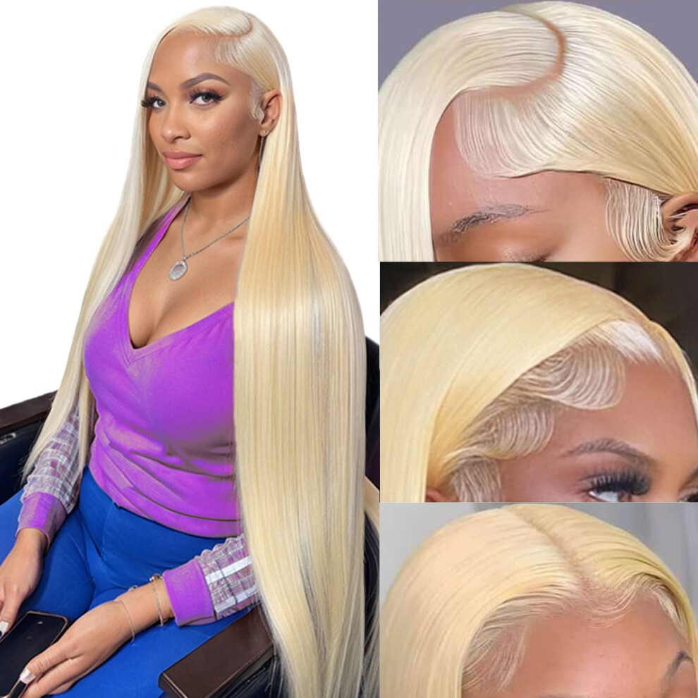 Unisex 613 Blonde 13X6 Hd Lace Front Wig Human Hair 40 Inch Pre Plucked Brazilian Virgin Hair 180% Density