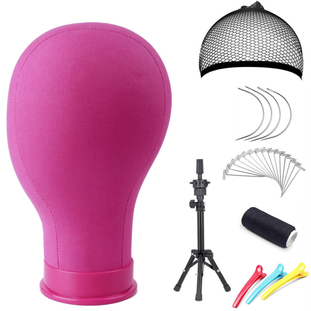 Unisex Pink 23 Inch Canvas Mannequin Head With Adjustable Tripod Stand For Wig Making And Styling