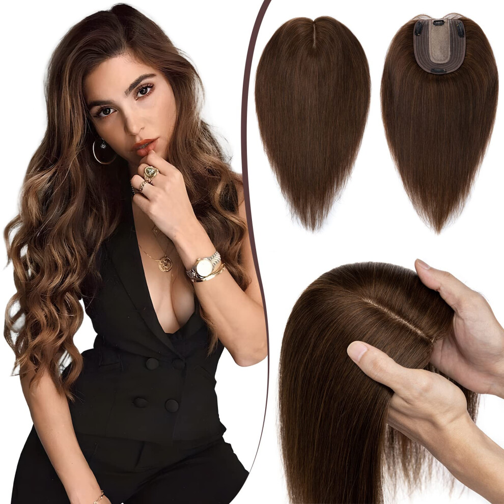 Unisex Grey Hair Topper For Women Remy Human Hair Silk Base No Bangs Clip In For Thinning Hair