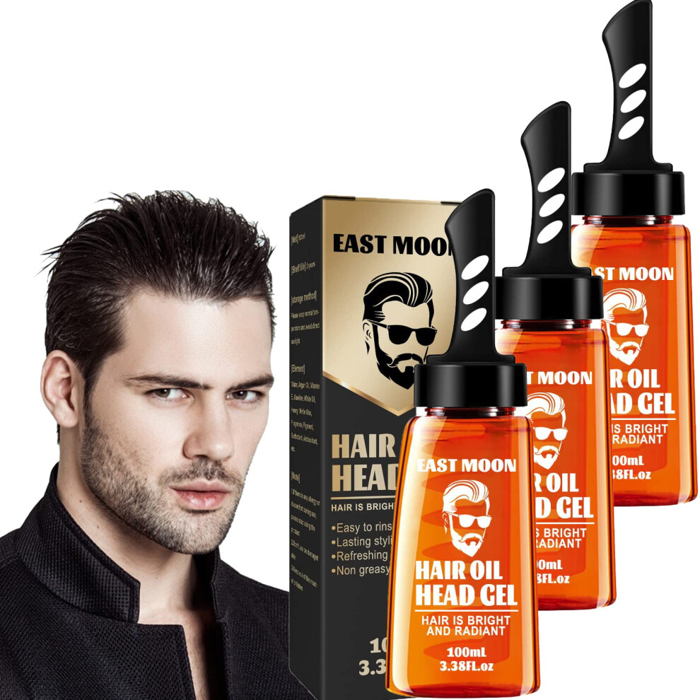 Men's Hair Styling Gel 2in1 with Builtin Comb, Hair Wax Gel Strong Hold Low Shine, 3pcs