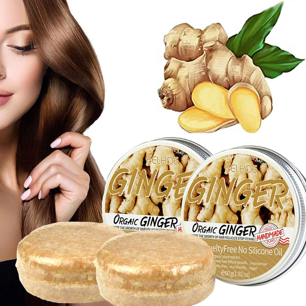 2PCS Organic Ginger Shampoo Bar for Hair Growth, AntiâDandruff and AntiâHair Loss Care for All Hair Types