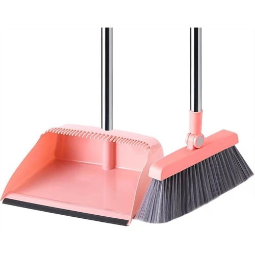 Broom and Dustpan Set with Long Handle Foldable Scraper for Home Sweeping Red 2