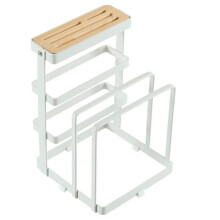 Kitchen Knife Holder Iron and Wood Rack with Cutting Board Slot, Breathable Hollow Design