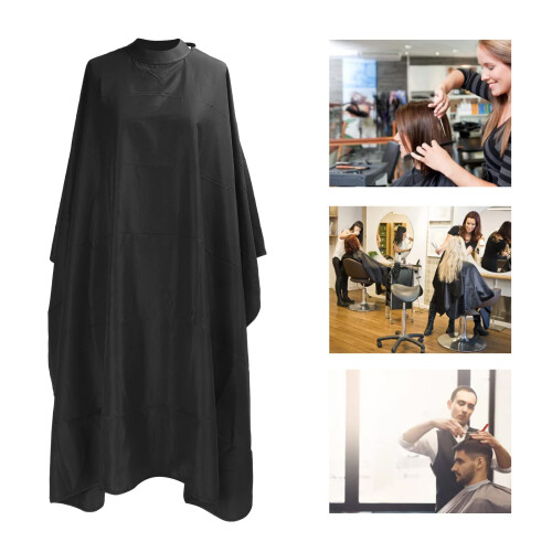 Barber Cape Waterproof Hair Cutting Cape with Adjustable Neck Closure and Full Coverage Black