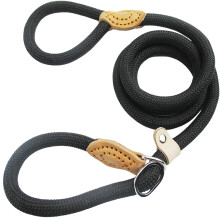 Hemp Rope Dog Slip Collar Leash Adjustable Pet Walking Lead for Small Medium Large Dogs Black