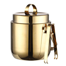 Stainless Steel Ice Bucket with Lid and Tongs, Double Wall Insulated Wine & Champagne Cooler 1.5L Silver Gold